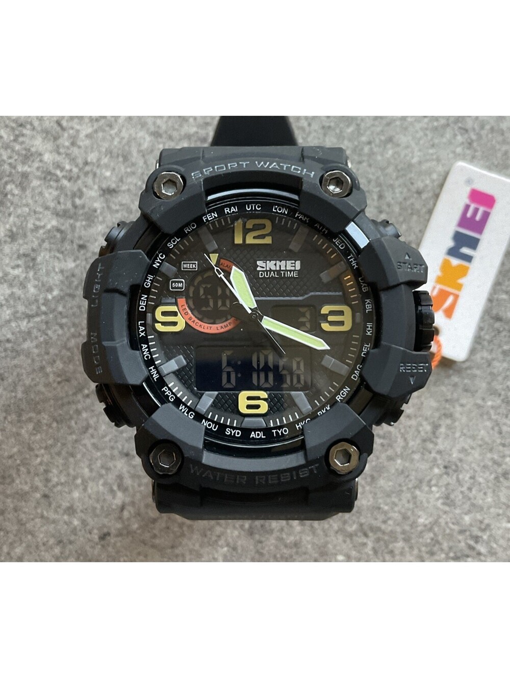 SKMEI Mens Dual Time Analog Digital Watch 55mm Black Resin Case And Band New B-U